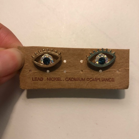 Evil Eye Stud Earrings with Bright Rhinestones - Picture 3 of 3